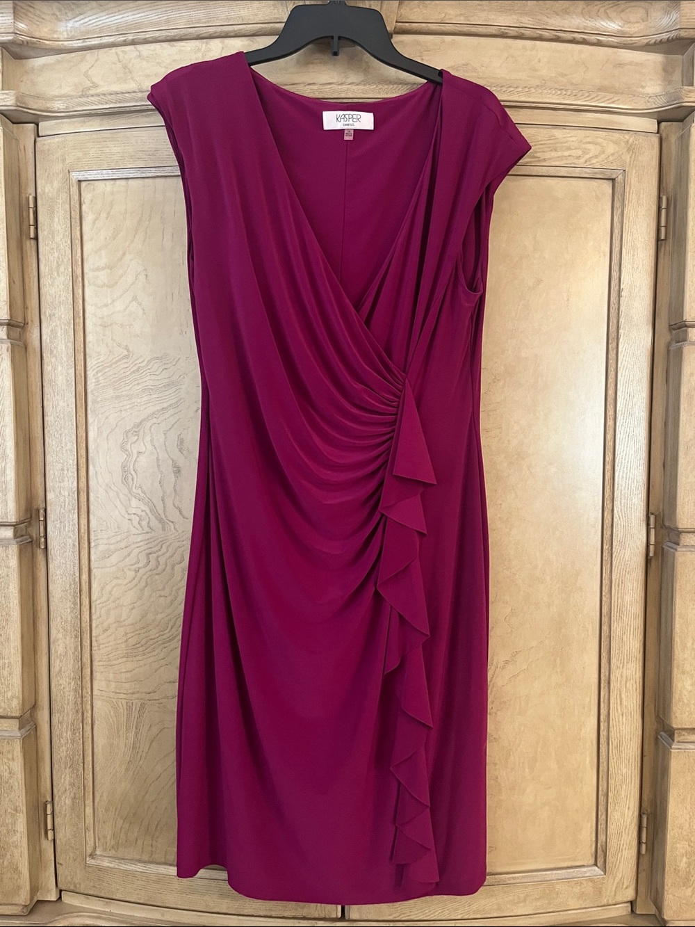 Kasper Berry Faux-Wrap Ruffle Midi Dress